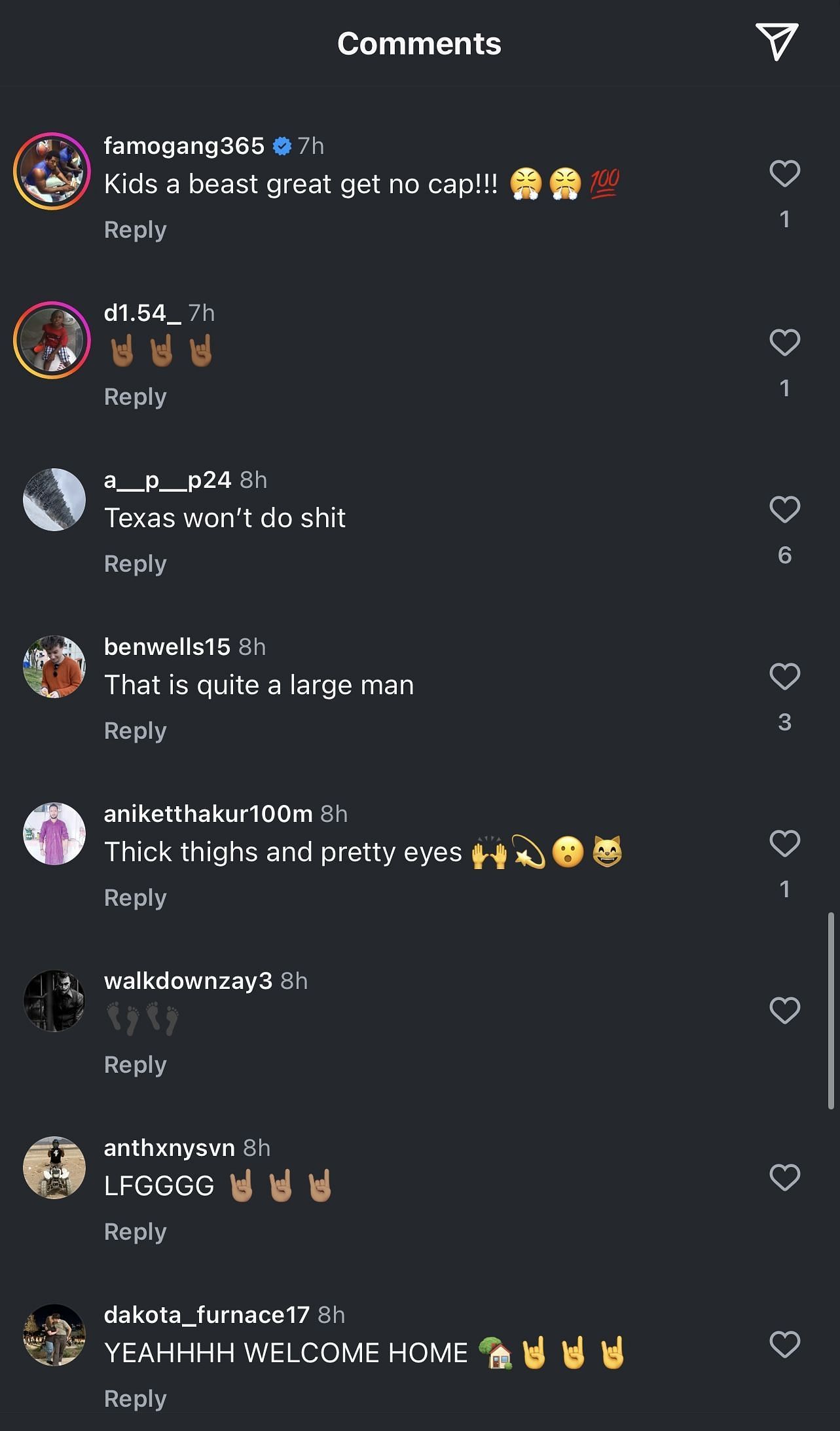 Instagram comments from the post